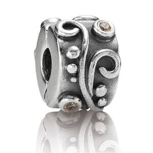Pandora Sterling Silver Champagne CZ Tendril Clip Rare Retired Bead Charm